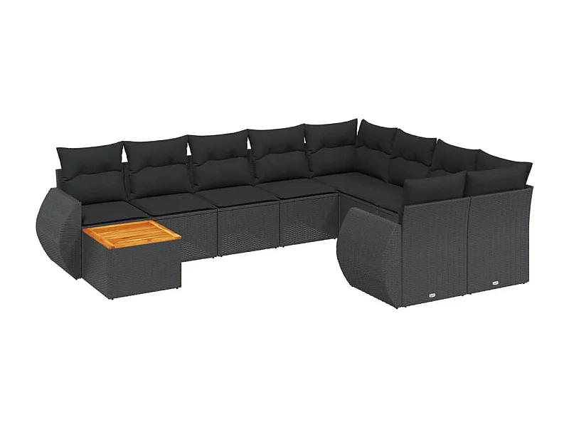 Salon de jardin 10 pcs avec coussins noir résine tressée