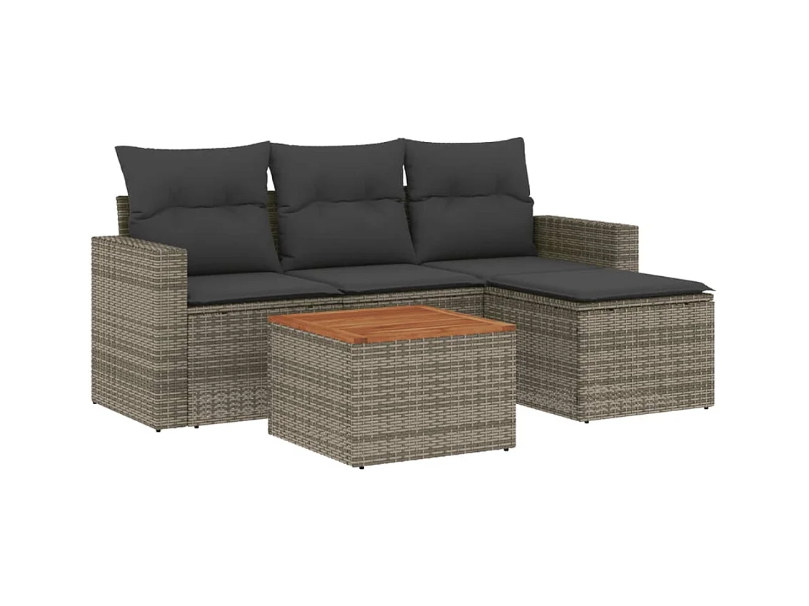 Salon de jardin 5 pcs avec coussins gris résine tressée
