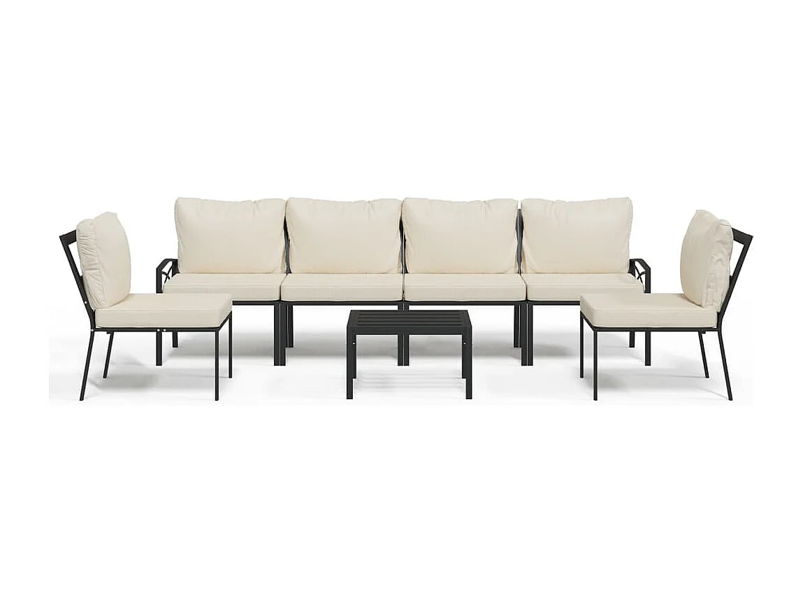 Salon de jardin 7 pcs avec coussins sable acier