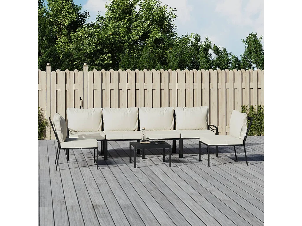Salon de jardin 7 pcs avec coussins sable acier