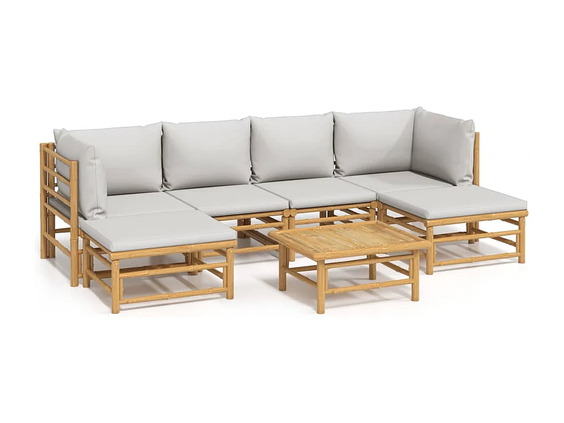 Salon de jardin 7 pcs avec coussins gris clair bambou