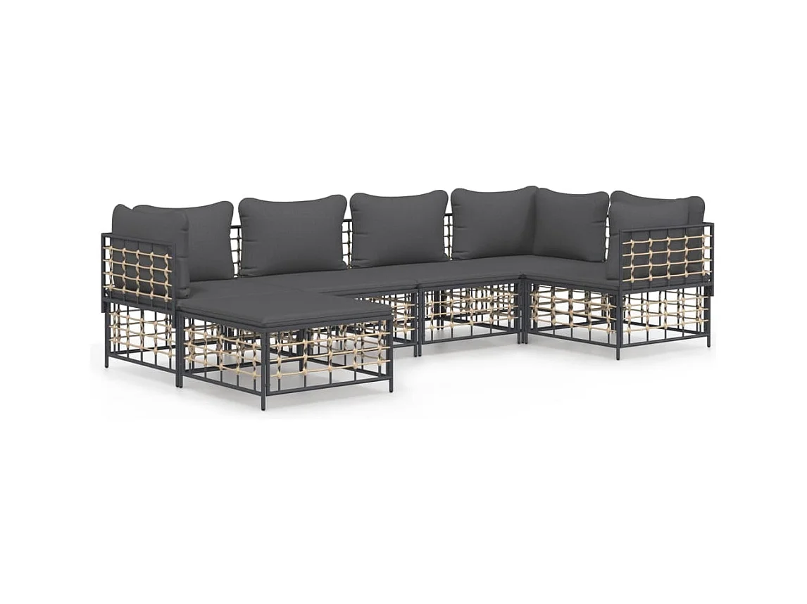 Salon de jardin 6 pcs avec coussins anthracite résine tressée