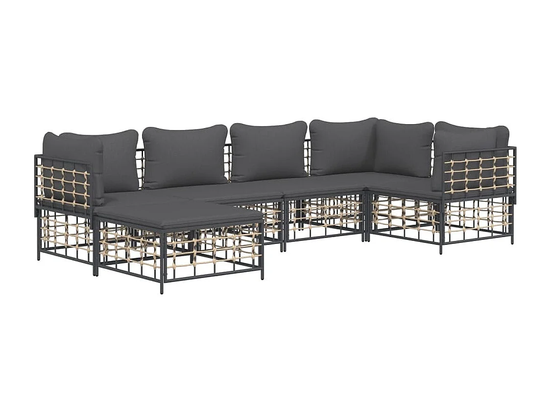 Salon de jardin 6 pcs avec coussins anthracite résine tressée