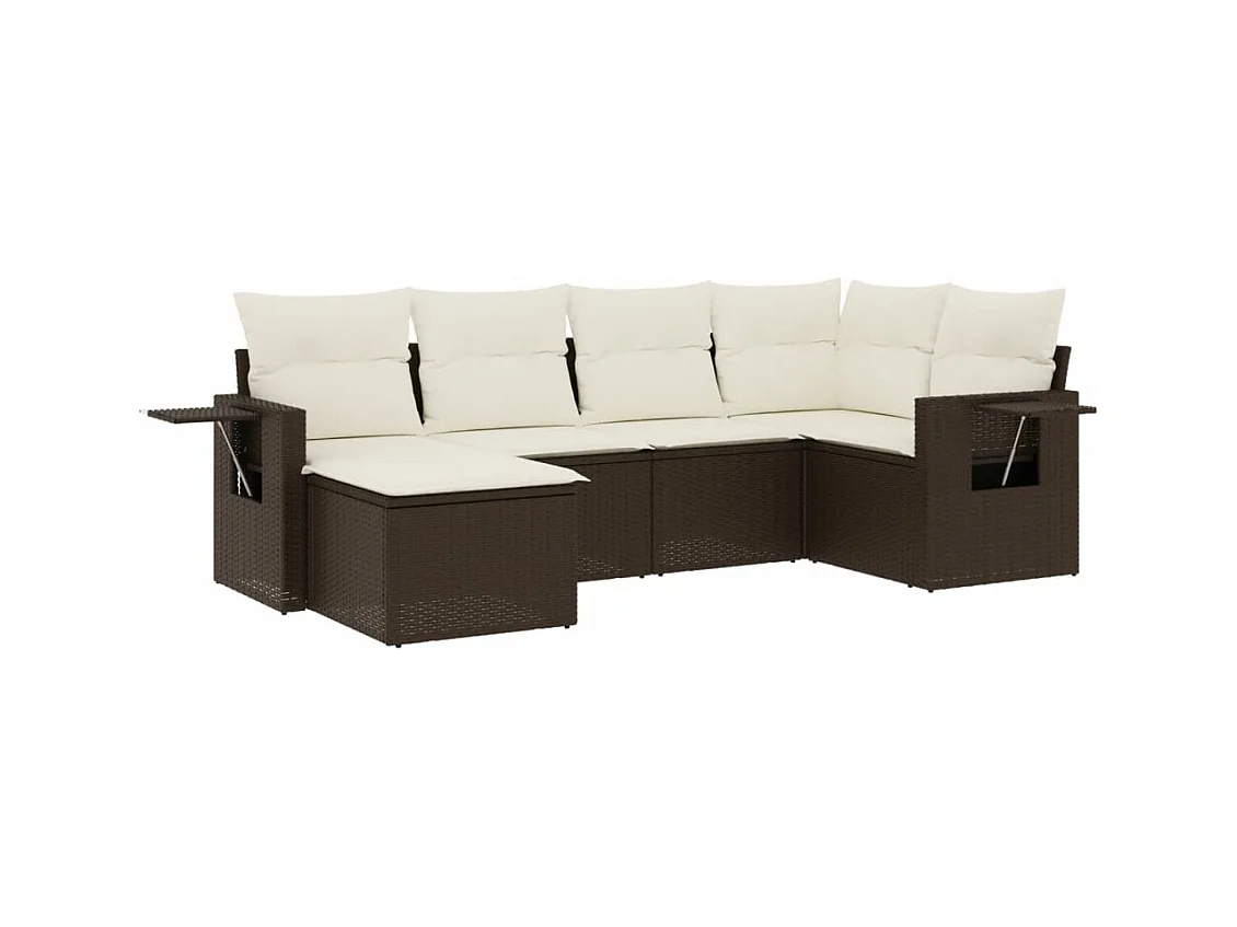 Salon de jardin avec coussins 6 pcs marron résine tressée
