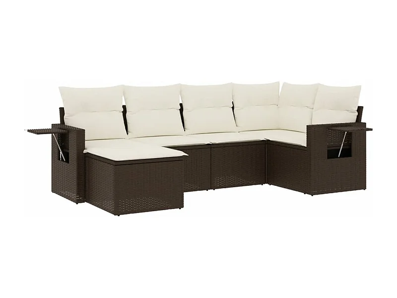 Salon de jardin avec coussins 6 pcs marron résine tressée