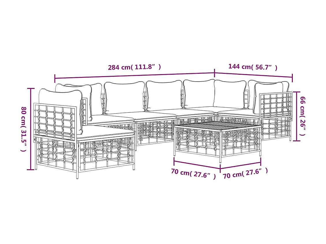 Salon de jardin 7 pcs avec coussins anthracite résine tressée