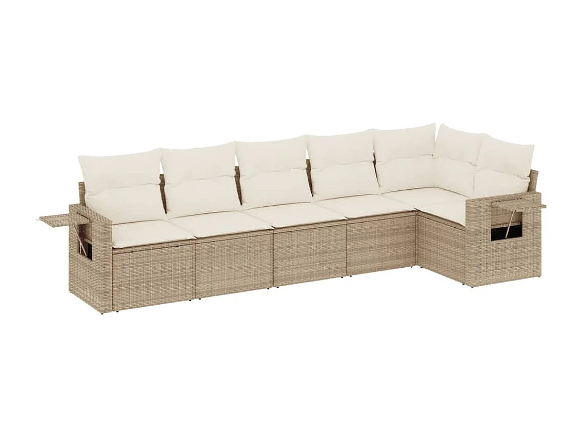 Salon de jardin avec coussins 6 pcs beige résine tressée