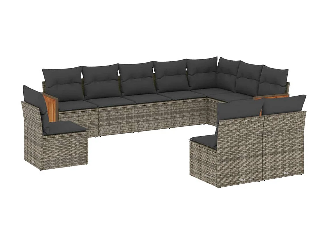 Salon de jardin avec coussins 10 pcs gris résine tressée