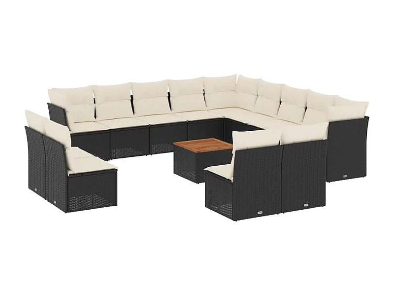 Salon de jardin avec coussins 14 pcs noir résine tressée