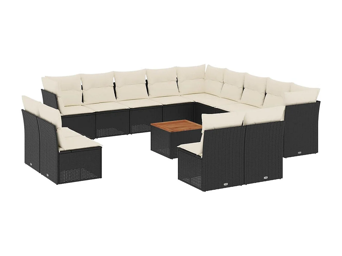 Salon de jardin avec coussins 14 pcs noir résine tressée