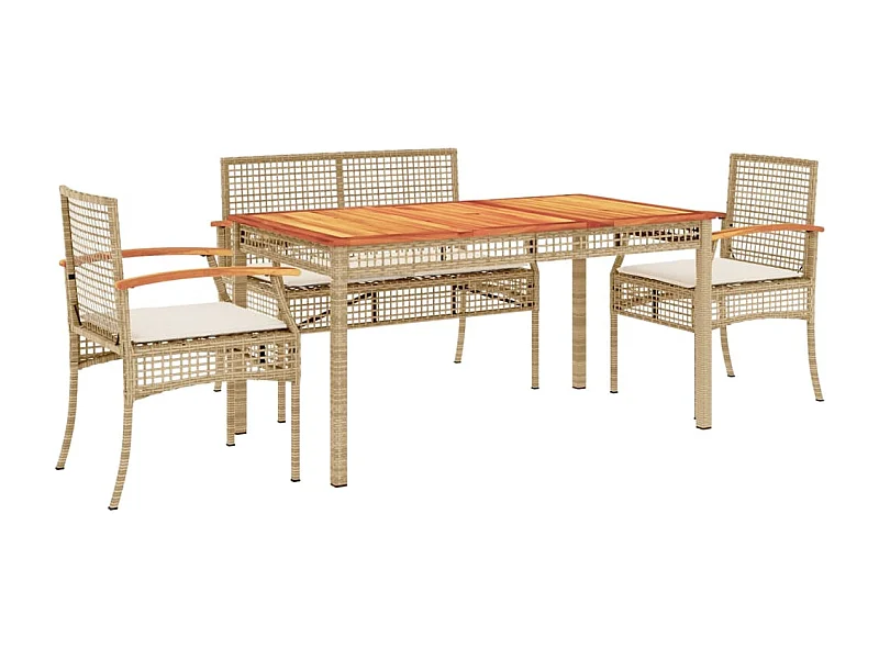 Ensemble à manger de jardin avec coussins 5pcs Beige poly rotin