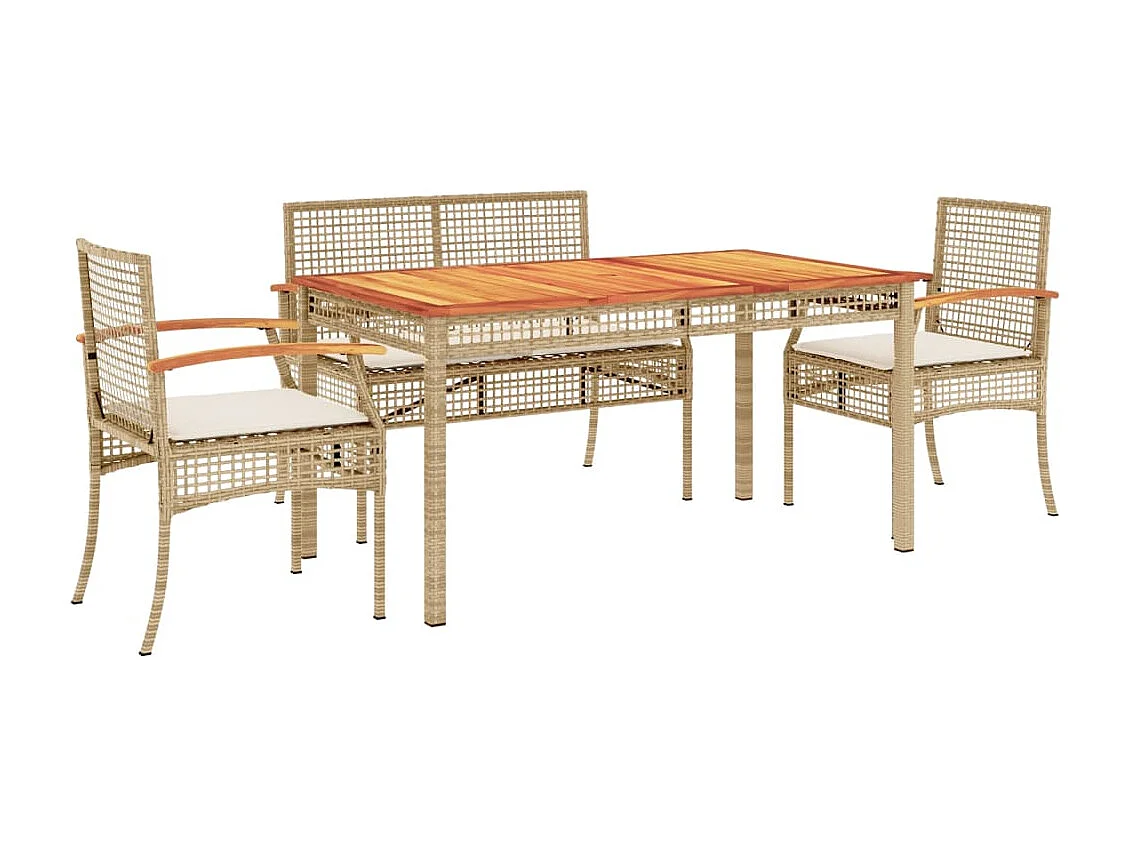 Ensemble à manger de jardin avec coussins 5pcs Beige poly rotin