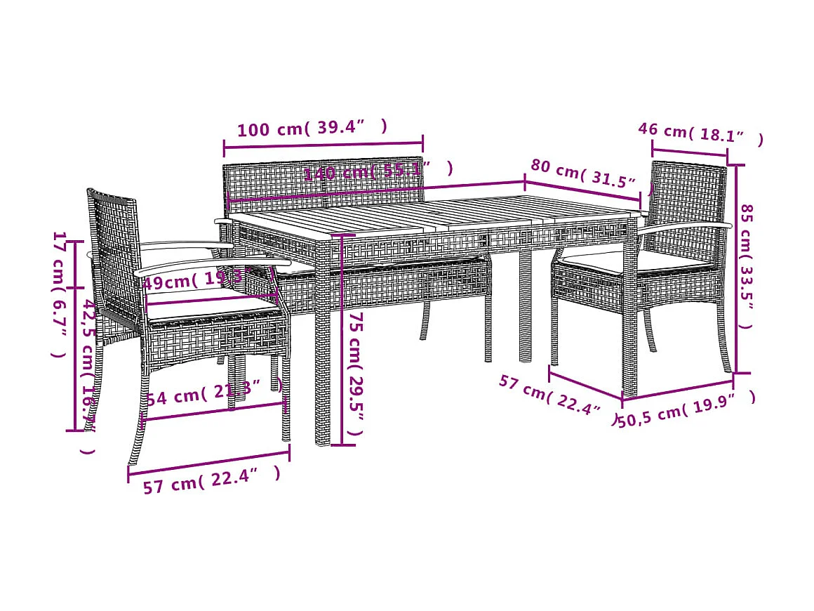 Ensemble à manger de jardin avec coussins 5pcs Beige poly rotin
