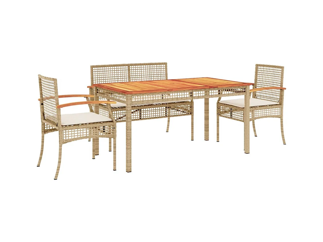 Ensemble à manger de jardin avec coussins 5pcs Beige poly rotin