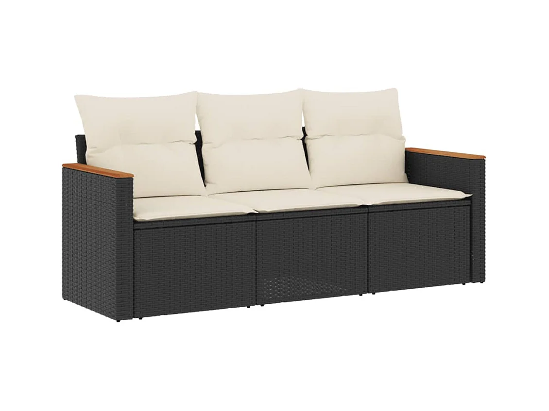 Salon de jardin 3 pcs avec coussins noir résine tressée