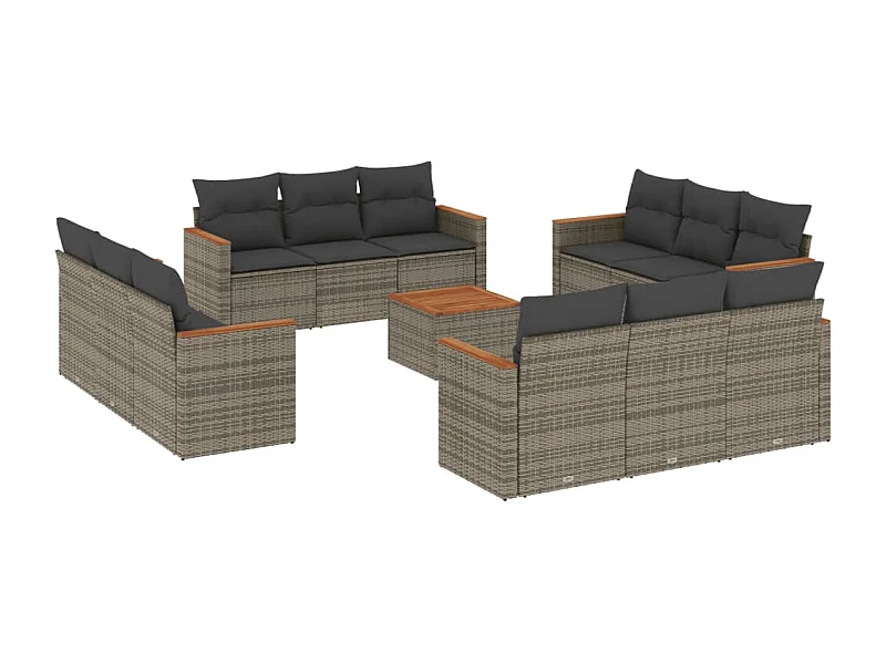 Salon de jardin avec coussins 13 pcs gris résine tressée