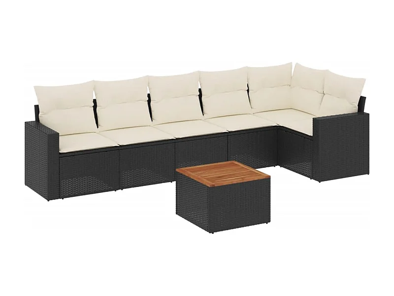 Salon de jardin 7 pcs avec coussins noir résine tressée