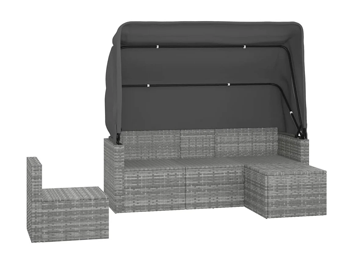 Salon de jardin 4 pcs avec coussins gris résine tressée