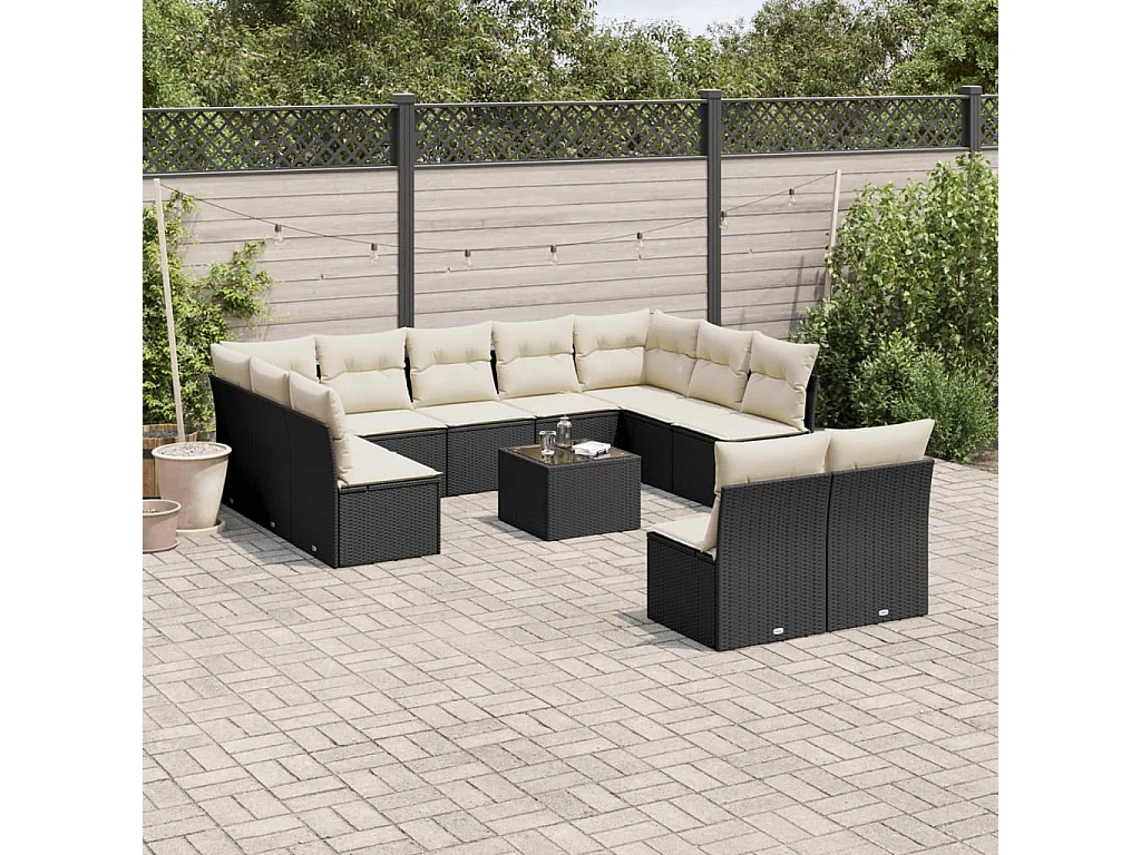 Salon de jardin 12 pcs avec coussins noir résine tressée