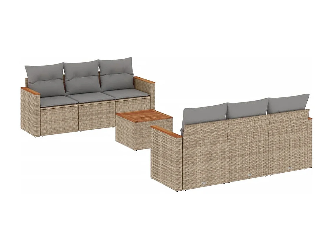 Salon de jardin avec coussins 7 pcs beige résine tressée