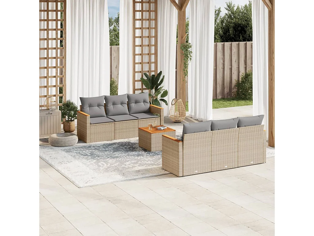 Salon de jardin avec coussins 7 pcs beige résine tressée