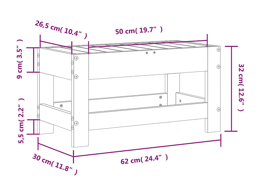 Repose-pied de jardin 62x30x32 bois de pin imprégné