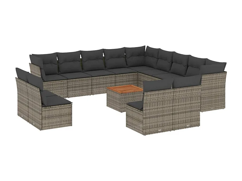 Salon de jardin avec coussins 14 pcs gris résine tressée