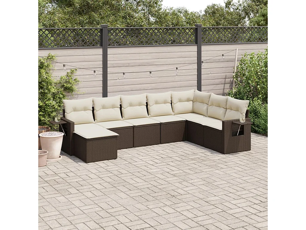 Salon de jardin 8 pcs avec coussins marron résine tressée