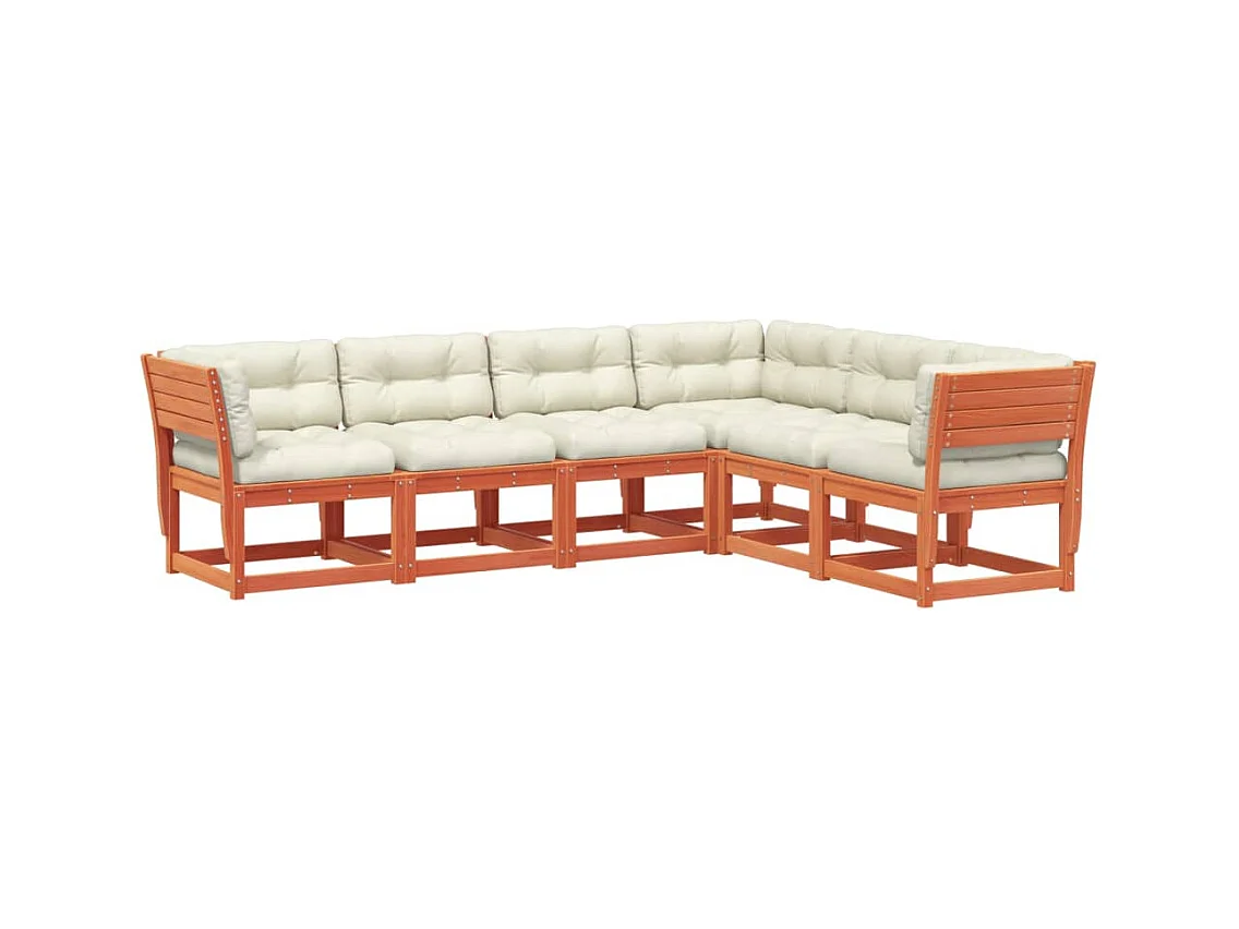 Salon de jardin 6 pcs avec coussins marron bois pin massif