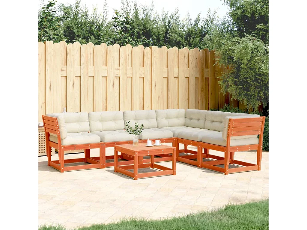 Salon de jardin 6 pcs avec coussins marron bois pin massif