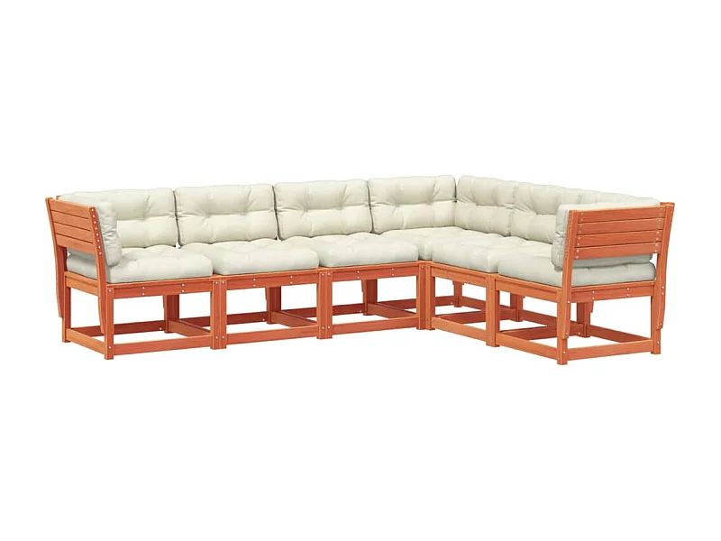 Salon de jardin 6 pcs avec coussins marron bois pin massif