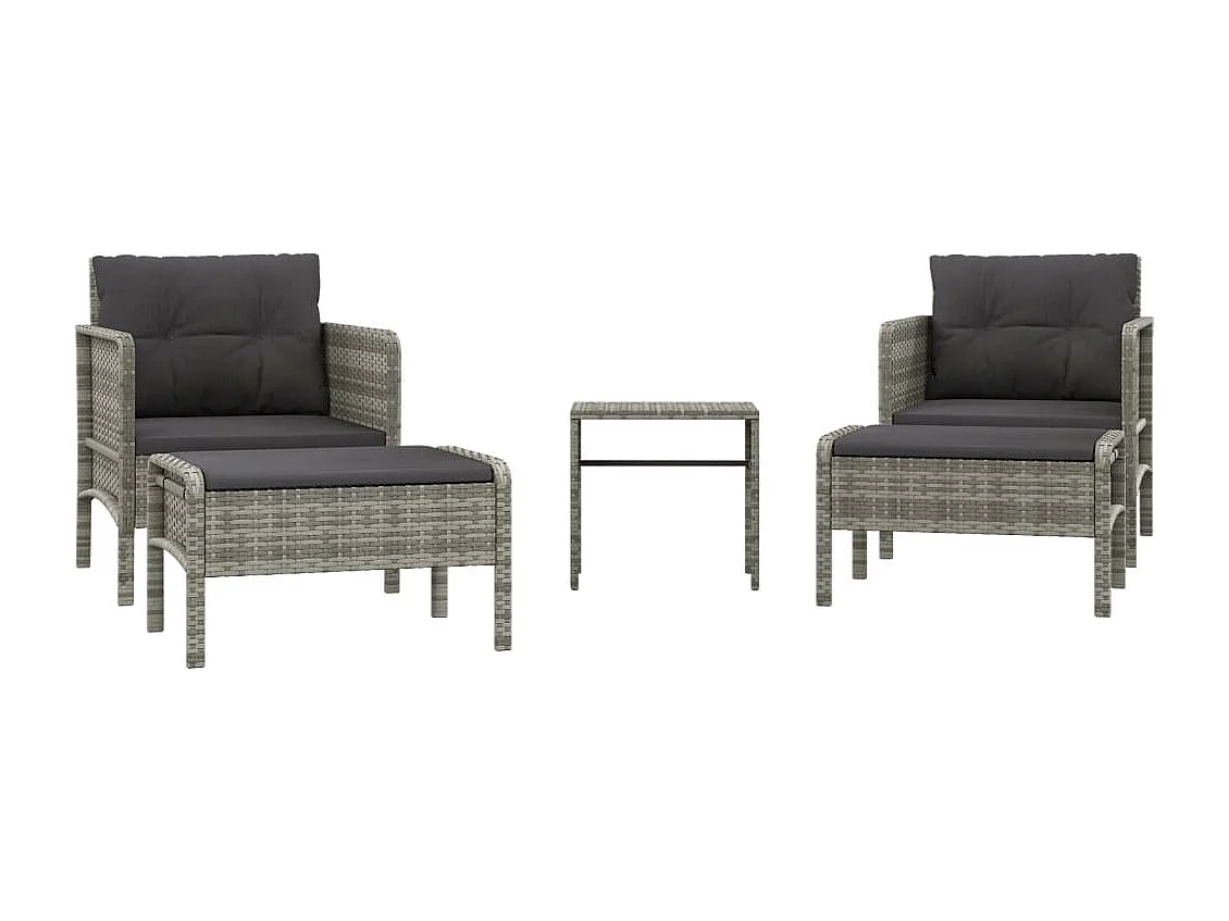 Salon de jardin 5 pcs avec coussins Gris Résine tressée