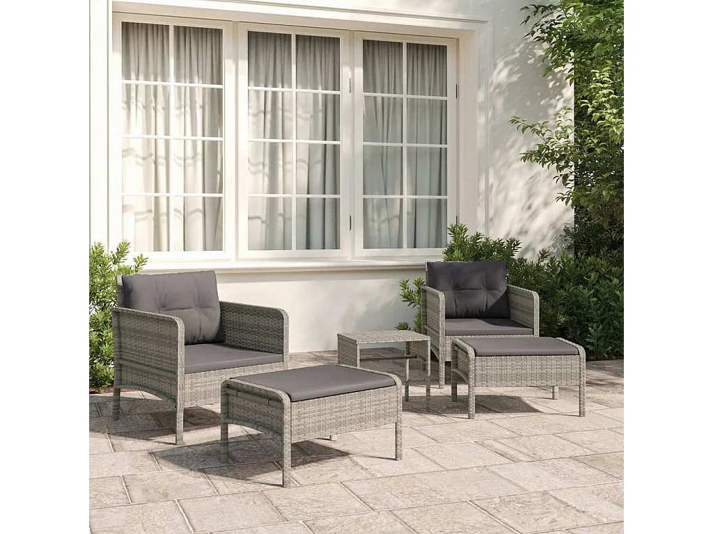 Salon de jardin 5 pcs avec coussins Gris Résine tressée