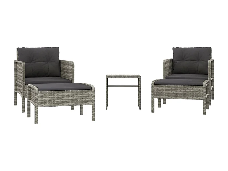 Salon de jardin 5 pcs avec coussins Gris Résine tressée