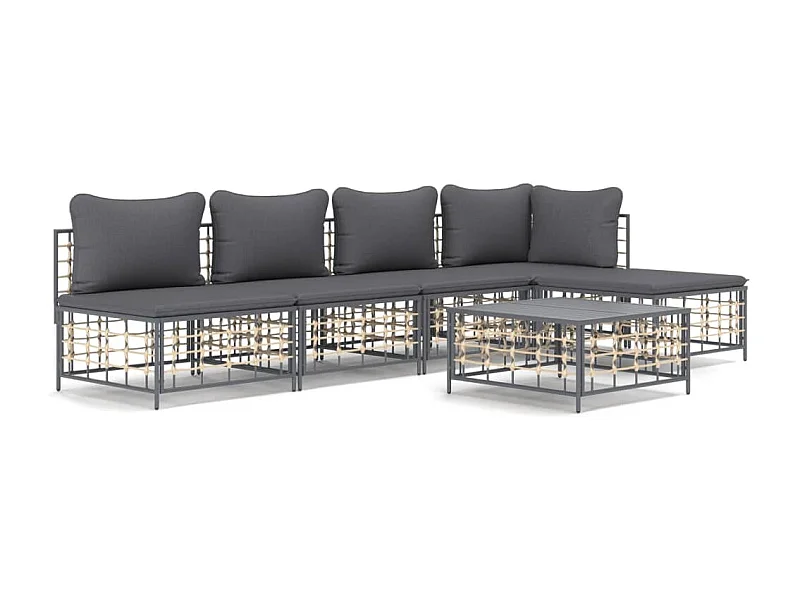 Salon de jardin 6 pcs avec coussins anthracite résine tressée