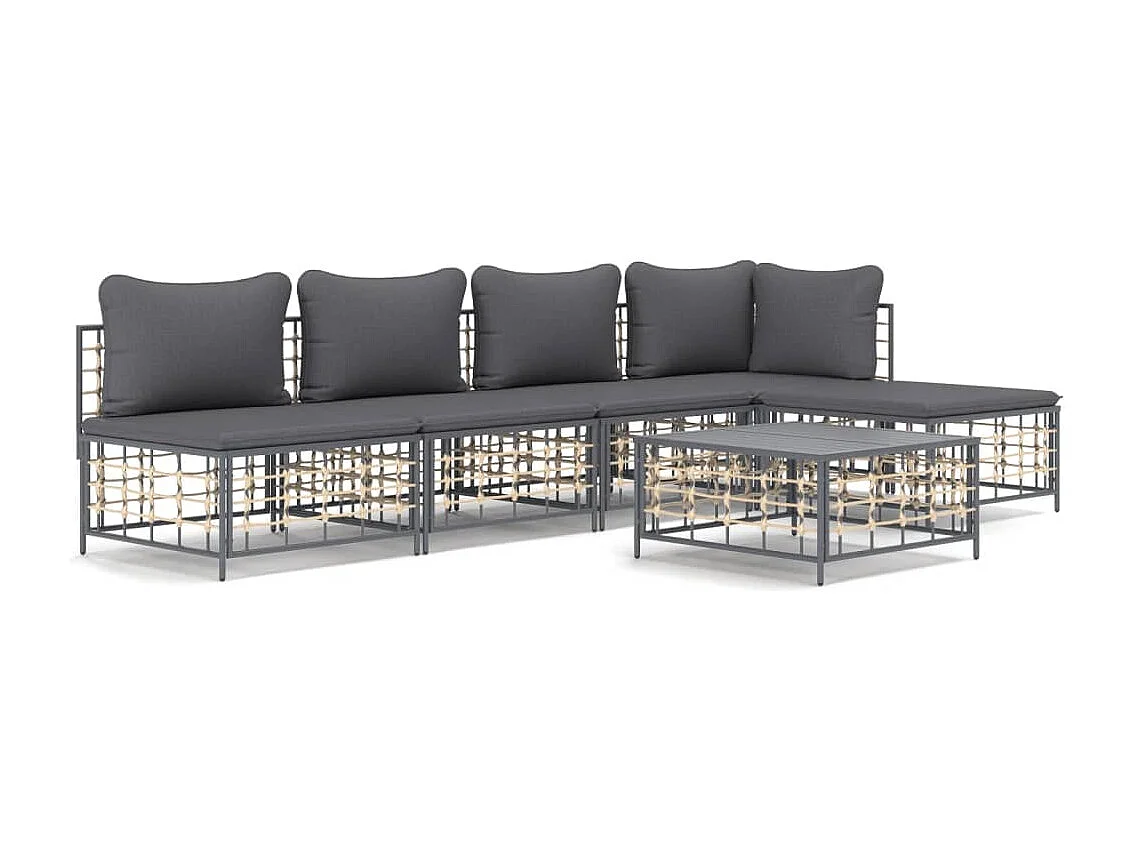 Salon de jardin 6 pcs avec coussins anthracite résine tressée