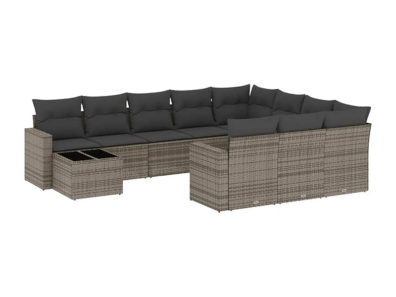 Salon de jardin 11 pcs avec coussins gris résine tressée