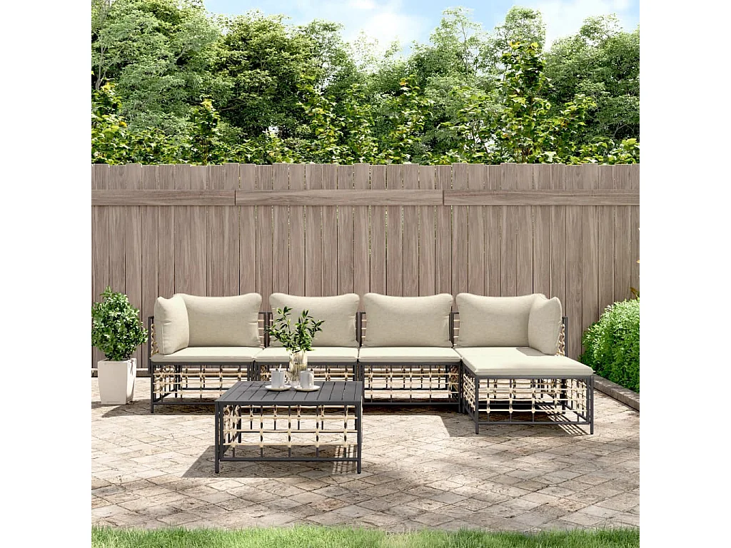 Salon de jardin 6 pcs avec coussins anthracite résine tressée