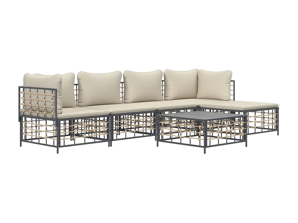 Salon de jardin 6 pcs avec coussins anthracite résine tressée