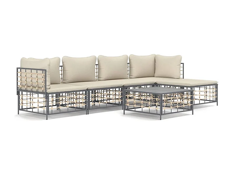 Salon de jardin 6 pcs avec coussins anthracite résine tressée