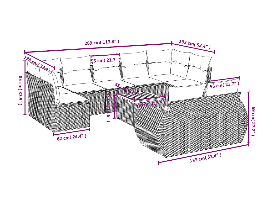 Salon de jardin avec coussins 10 pcs beige résine tressée