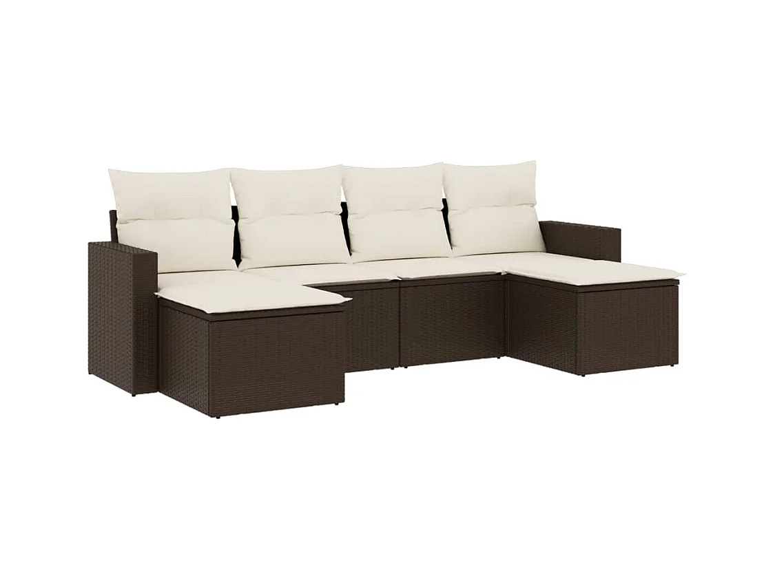 Salon de jardin avec coussins 6 pcs marron résine tressée