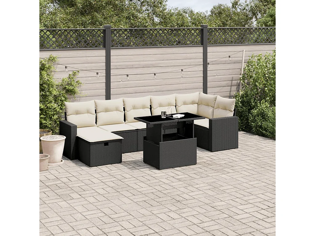 Salon de jardin 8 pcs avec coussins noir résine tressée