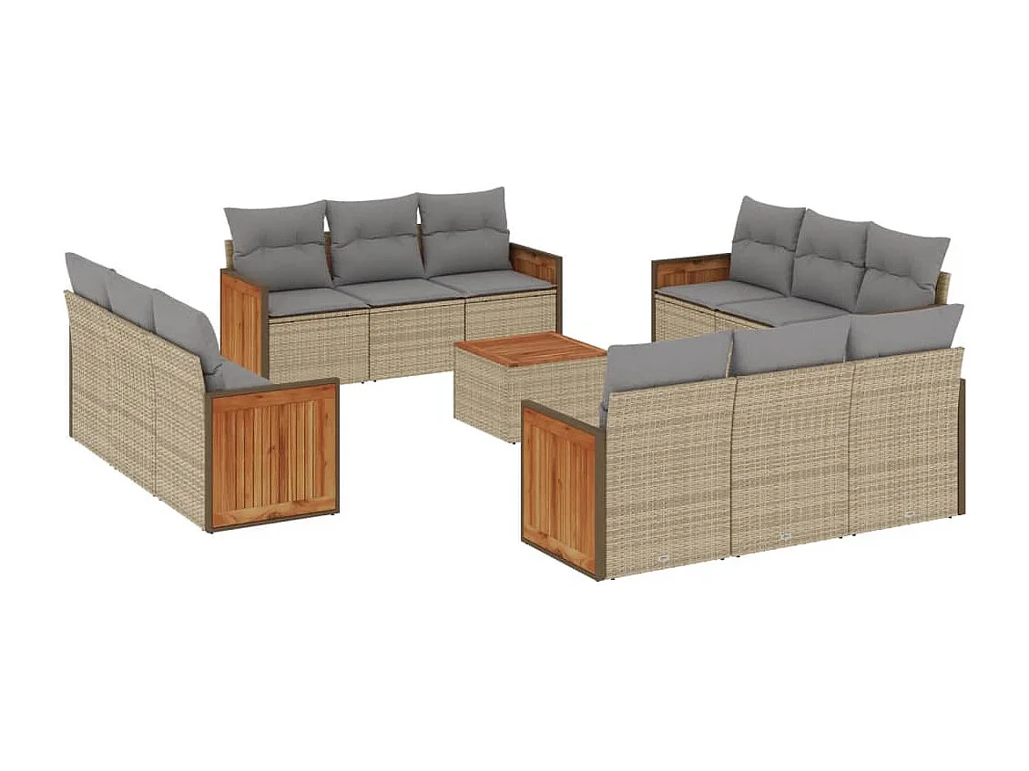 Salon de jardin avec coussins 13 pcs beige résine tressée