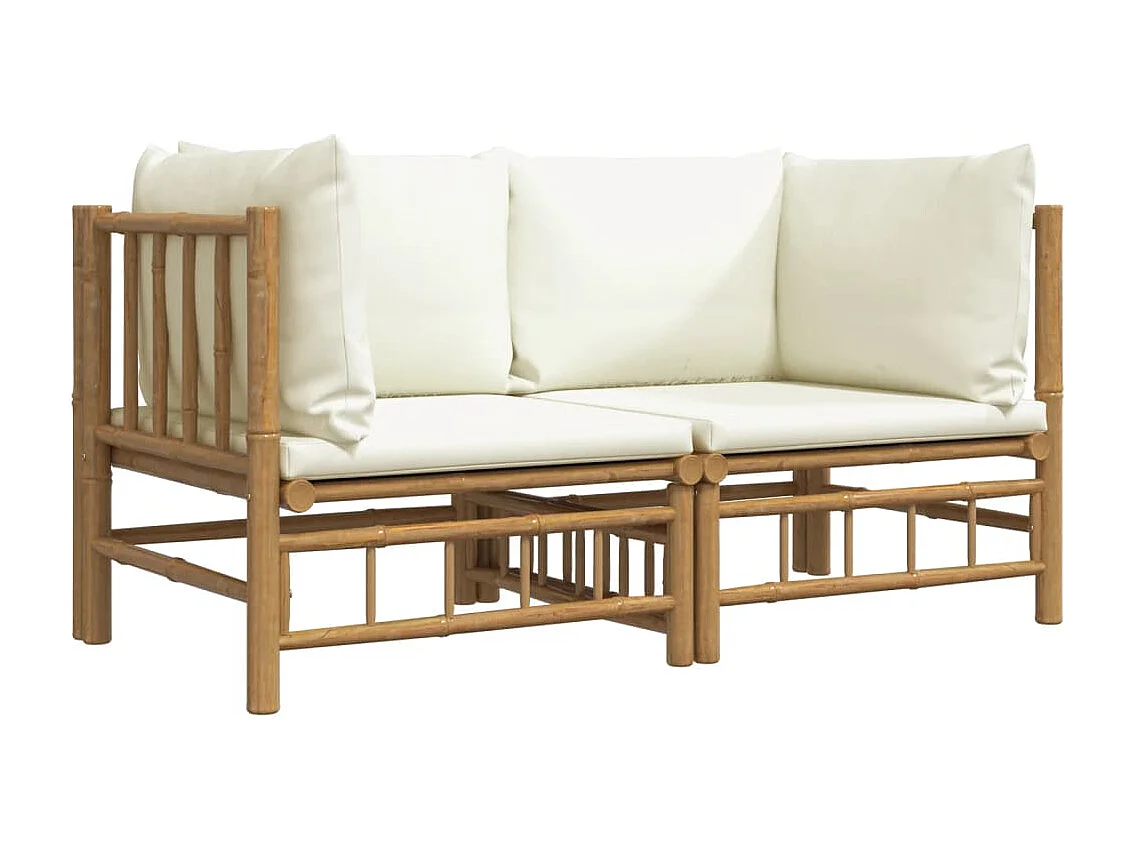 Canapés d'angle de jardin avec coussins blanc crème 2pcs bambou