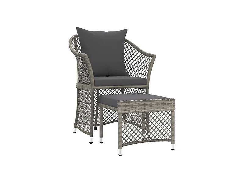 Salon de jardin 2 pcs avec coussins Gris Résine tressée