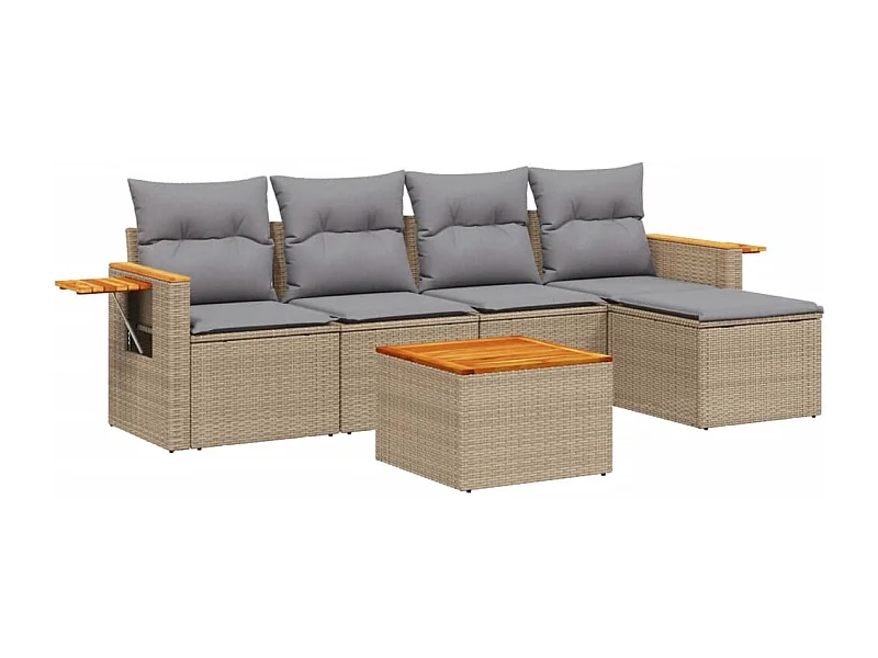 Salon de jardin avec coussins 6 pcs beige résine tressée