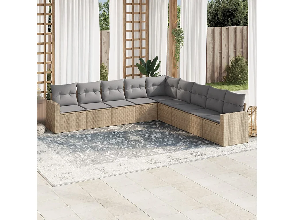 Salon de jardin avec coussins 9 pcs beige résine tressée