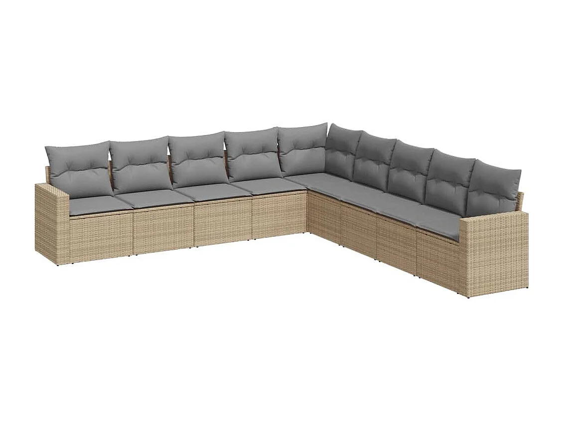 Salon de jardin avec coussins 9 pcs beige résine tressée