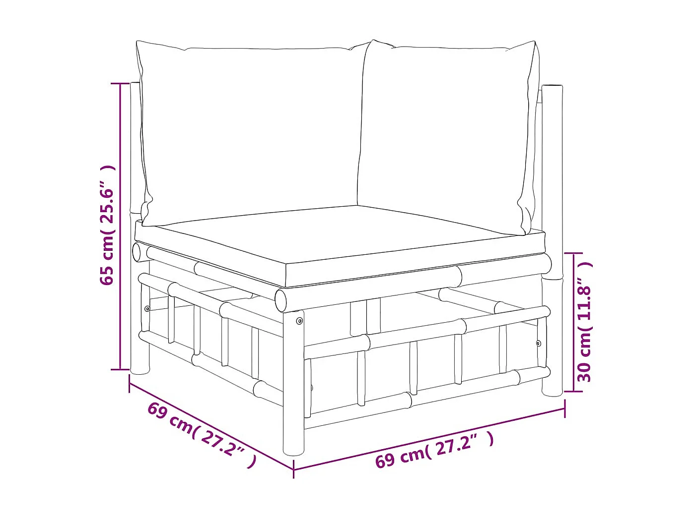 Salon de jardin 7 pcs avec coussins blanc crème bambou